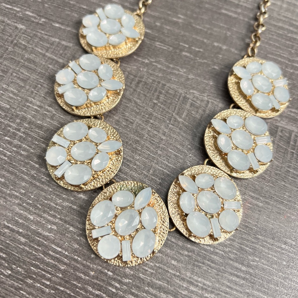 White Gemstone and Gold Necklace